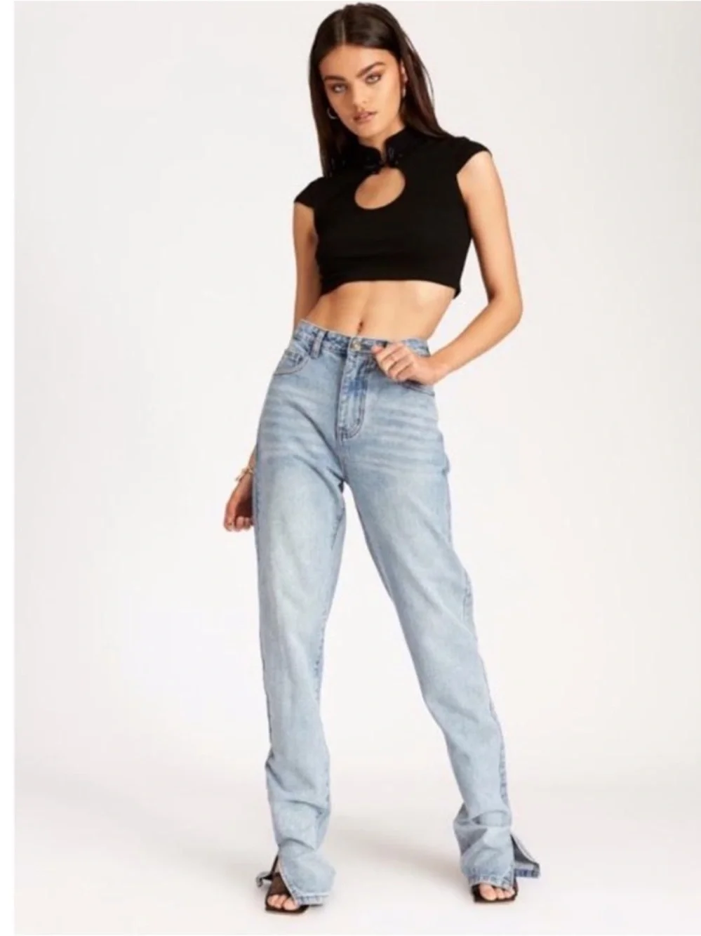 Lioness Alabama slit split hem straight leg long length high waist rise jean XXS